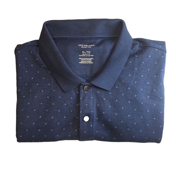 👔 Van Heusen “Never Tuck” Polo Shirt – Size XL Slim Fit – Deep Blue with Pale B - Picture 3 of 7